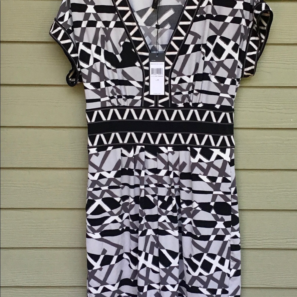 Black gray white dress BCBG NWT